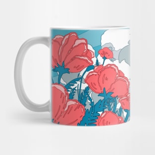 The blue sky, summer clouds and the red flowers Mug